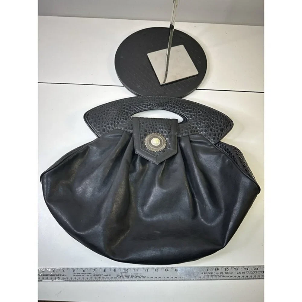 EURO Lambskin Black 70s 80s Vintage Diamond Handbag Shoulder Bag Vintage